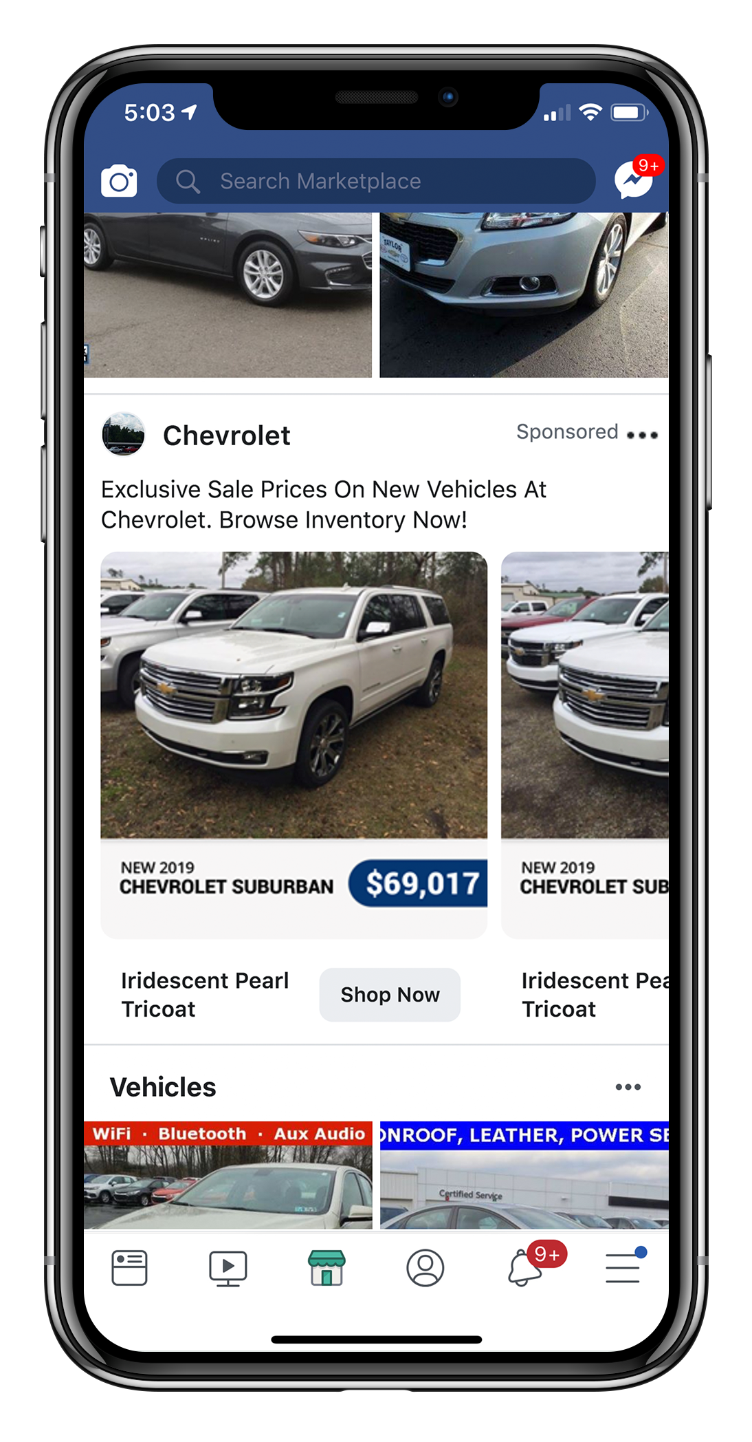 Mobile-optimized Facebook vehicle detail page for automotive shoppers