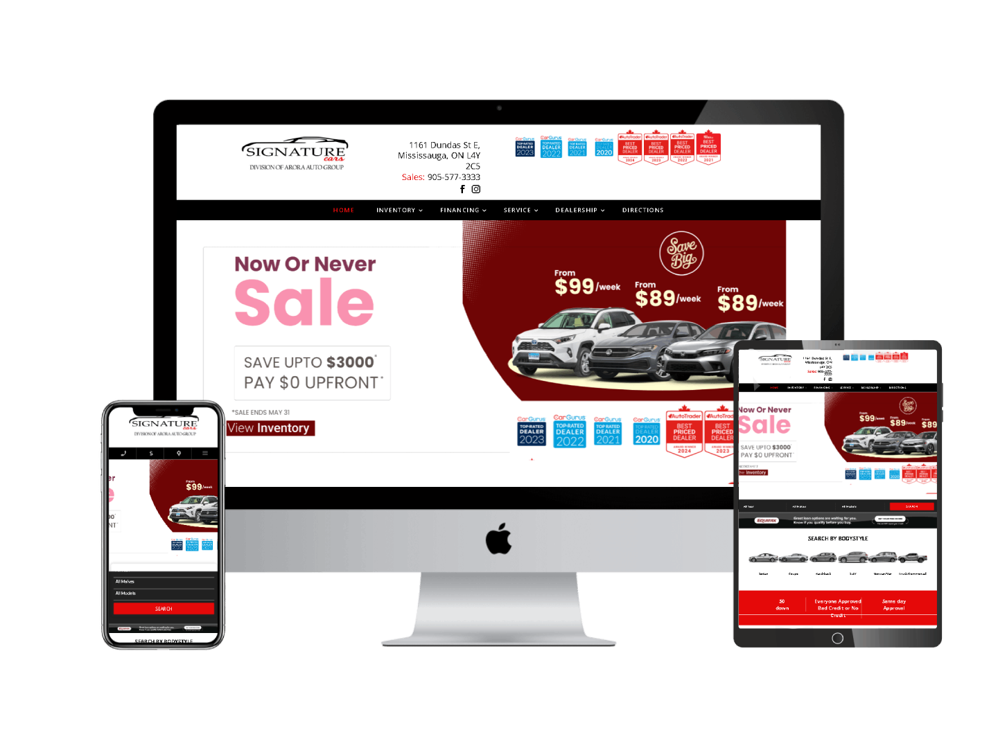 Signature Cars dashboard for automotive dealerships