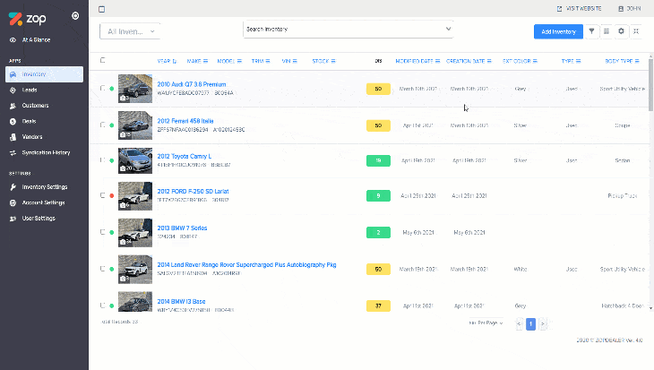 Smart inventory views and advanced vehicle filtering options